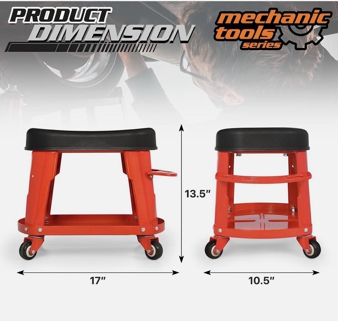 M-AUTO Heavy Duty Garage Rolling Work Seat 300LBS Capacity Mechanic (RED)