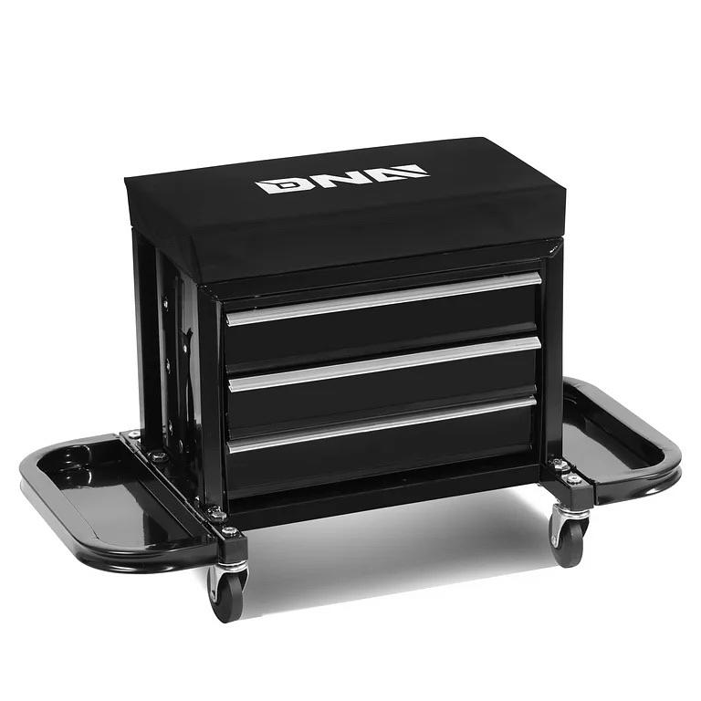 Black Tool Chest Rolling Mechanic Seat With Tool Trays
