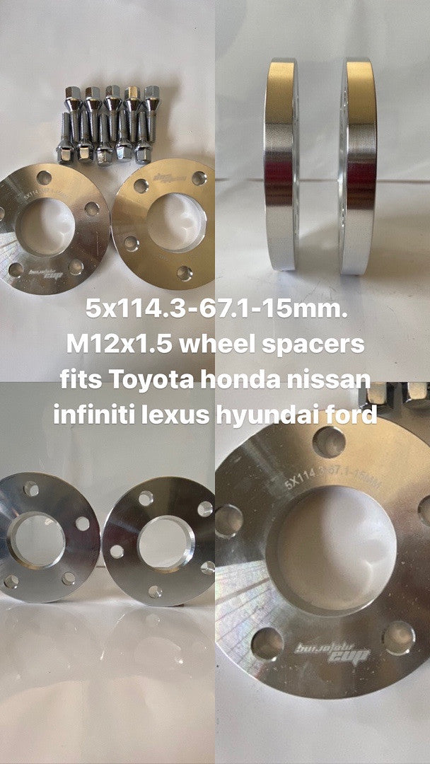 5X114.3-67.1-15MM. M12X1.5 WHEEL SPACERS FITS TOYOTA HONDA NISSAN INFINITI LEXUS HYUNDAI FORD