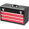 DNA Motoring 20-inch black and red three-drawer steel toolbox