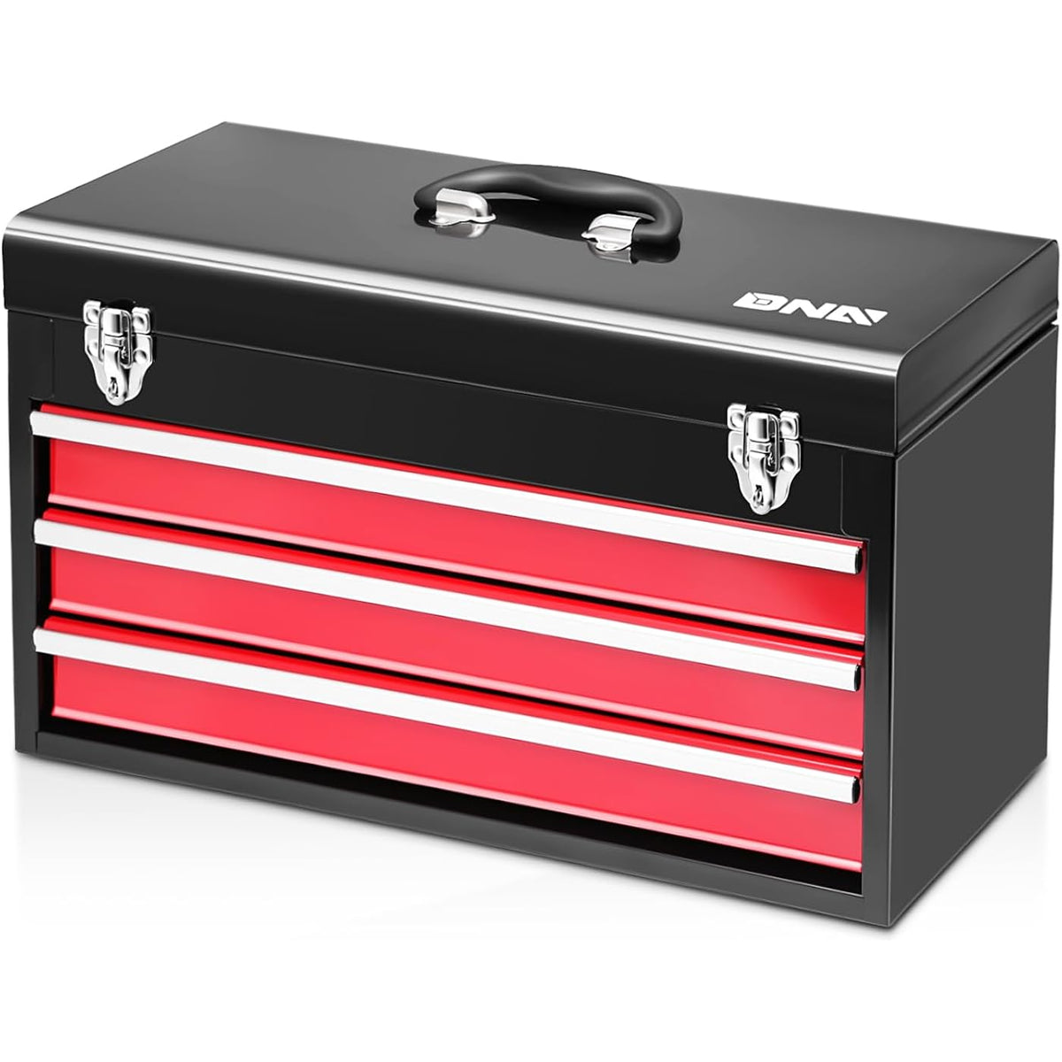 DNA Motoring 20-inch black and red three-drawer steel toolbox