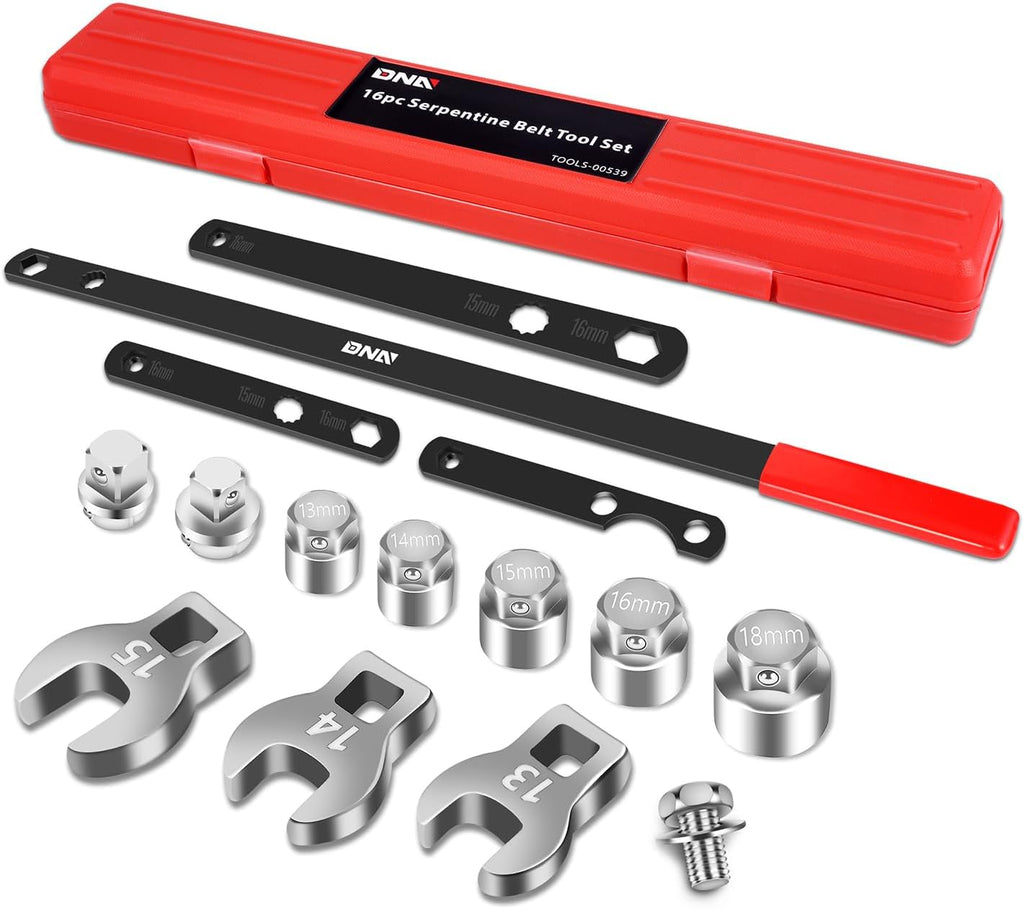 16-piece serpentine belt tool set and molded case