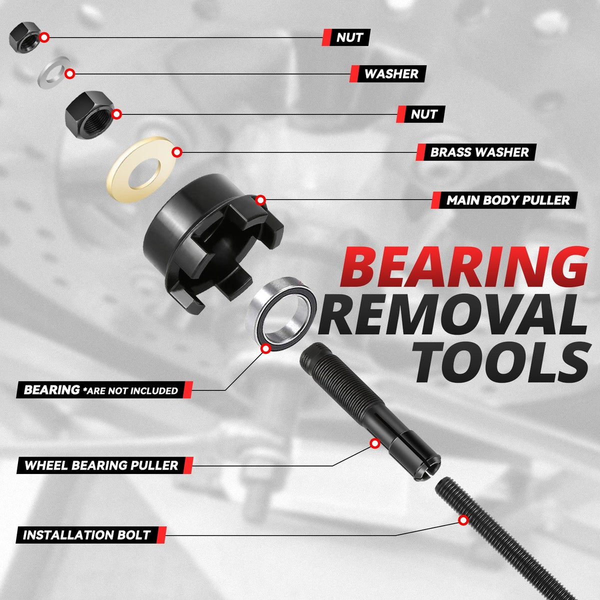 DNA Motoring TOOLS-00557 wheel-bearing removal tool component details