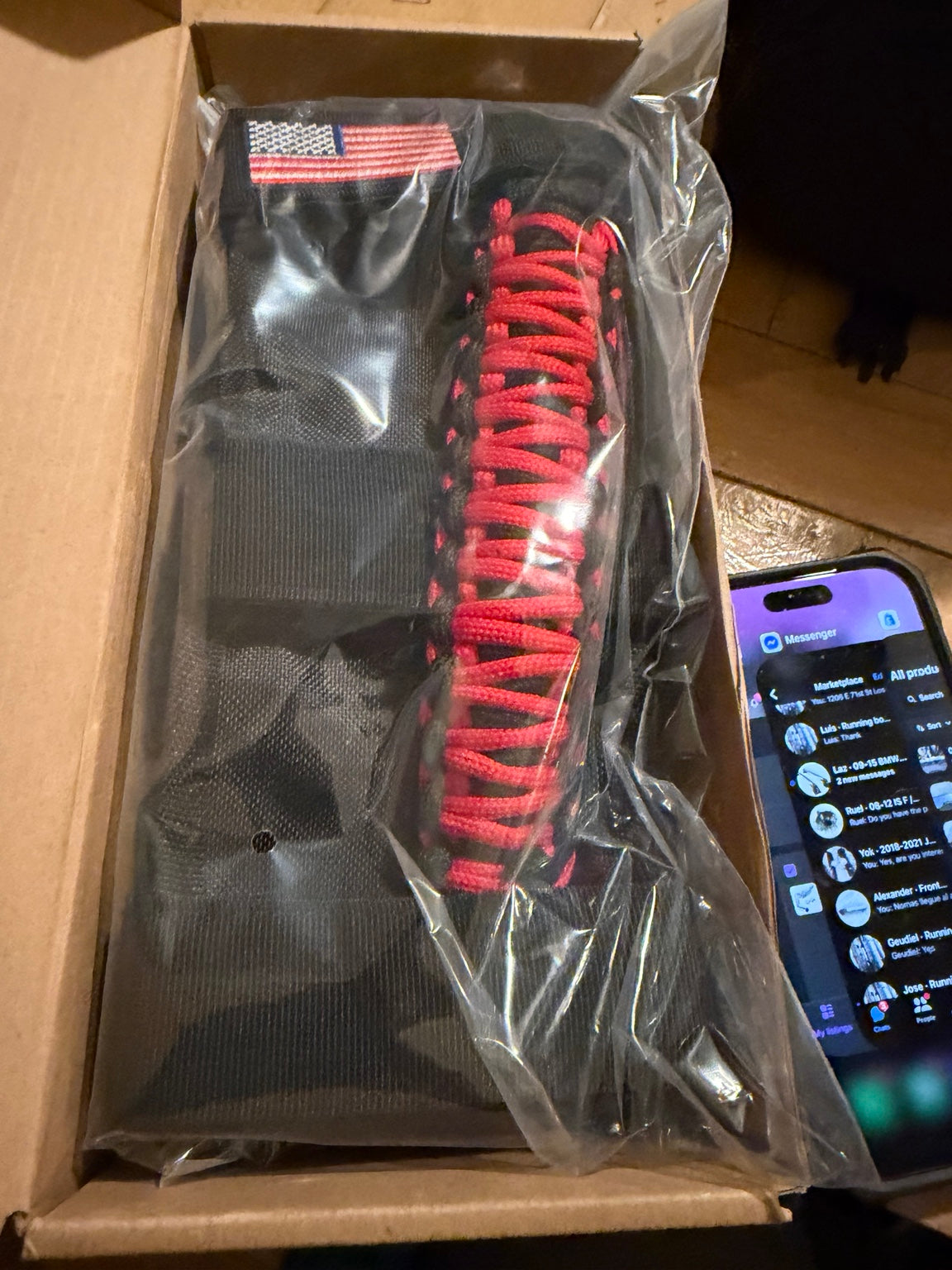 Actual red and black Sukemichi roll bar handle with US flag patch