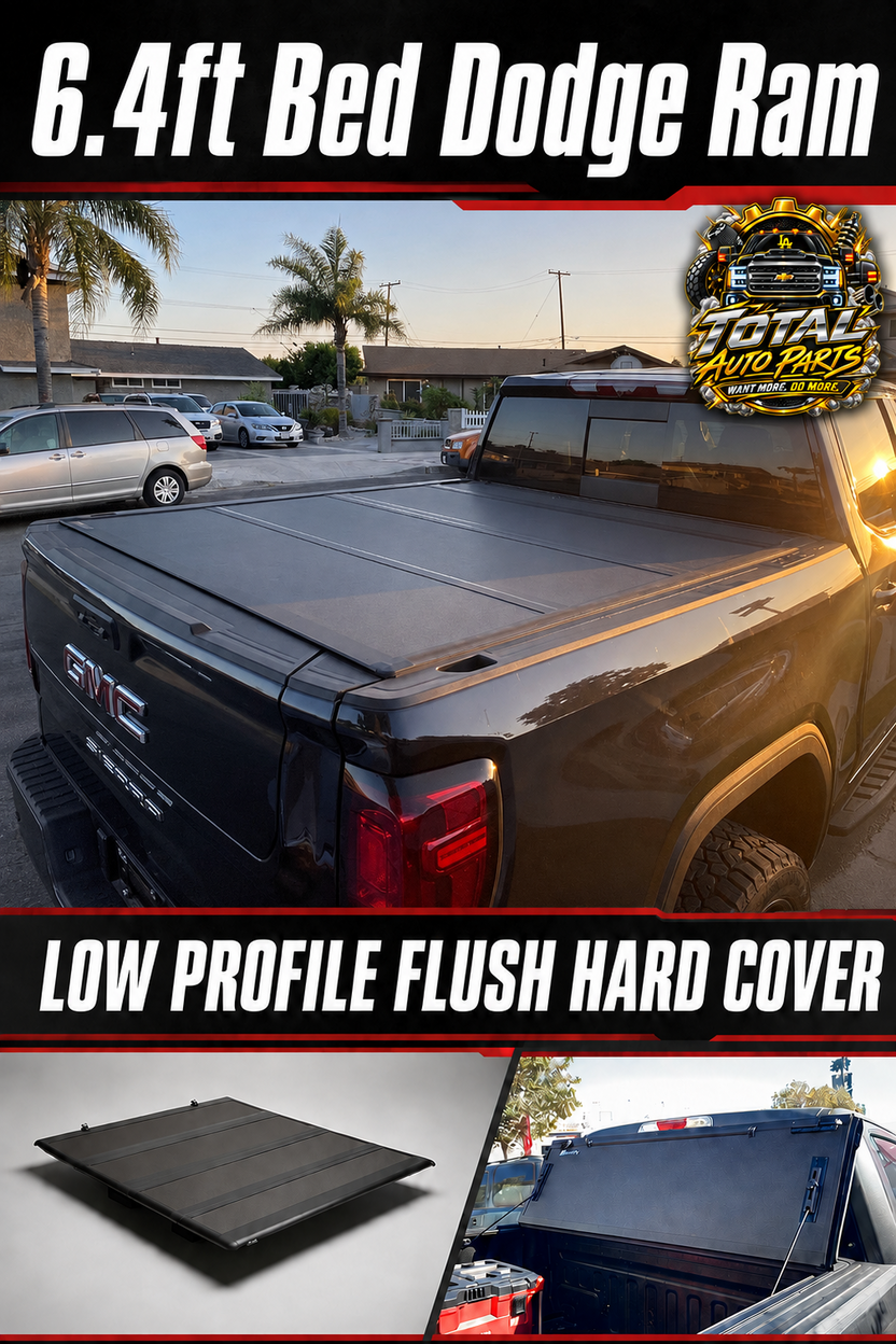 6.4ft Dodge Ram low profile flush hard bed cover flyer with Total Auto Parts logo