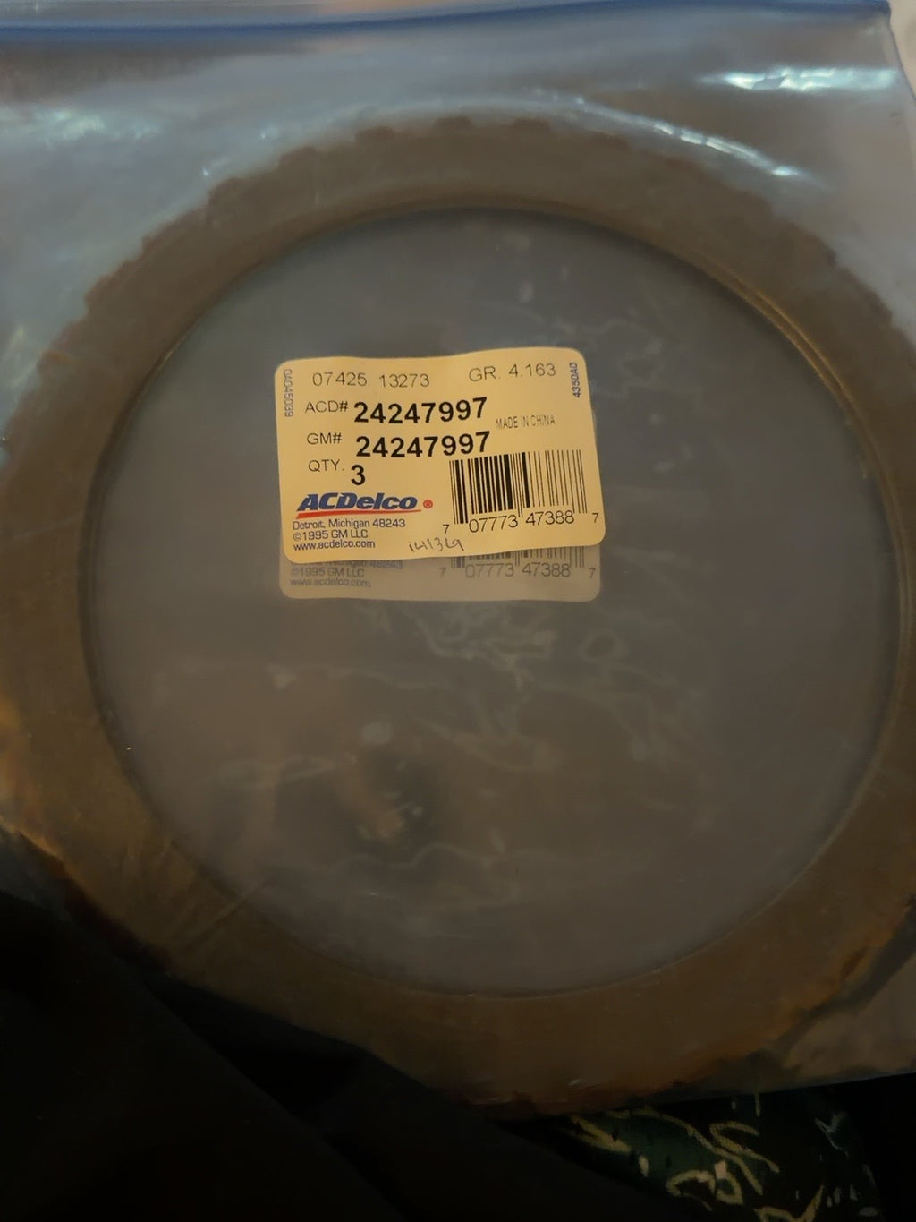 Genuine GM ACDelco 24247997 automatic transmission 3-5-reverse fiber clutch plate, package of 3