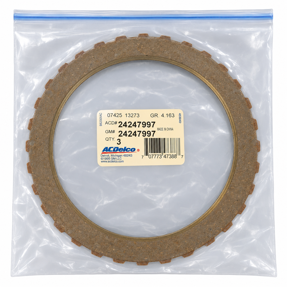 GM ACDelco 24247997 transmission 3-5-reverse clutch plate package of 3 on white background