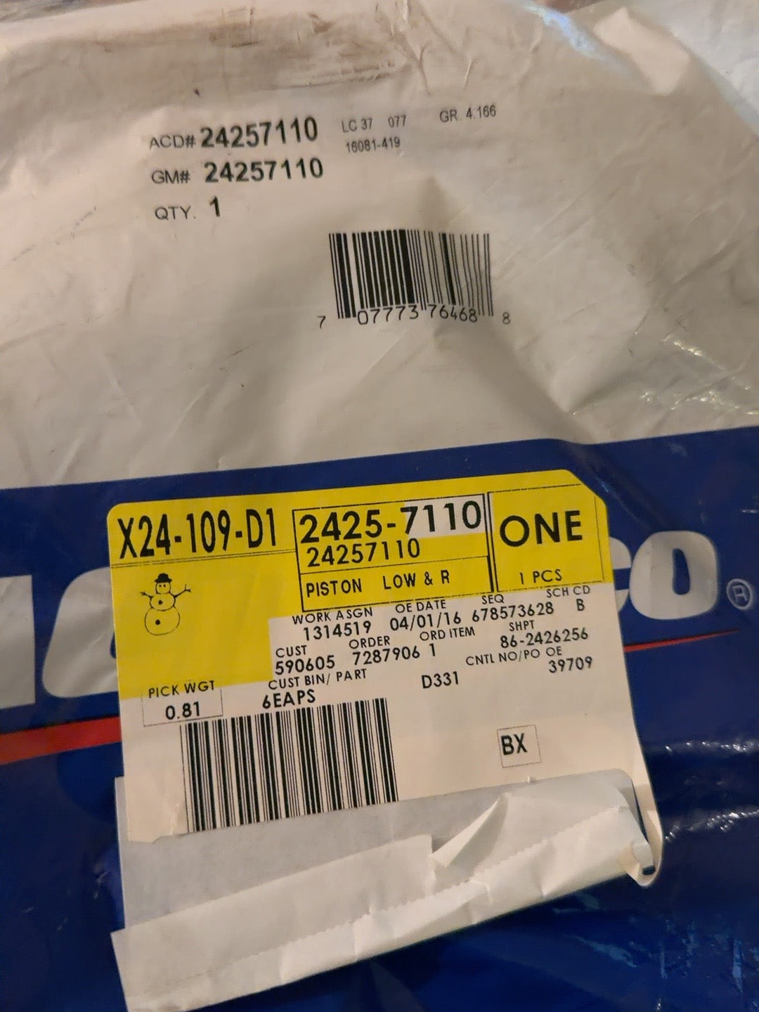 Original GM ACDelco 24257110 package and label