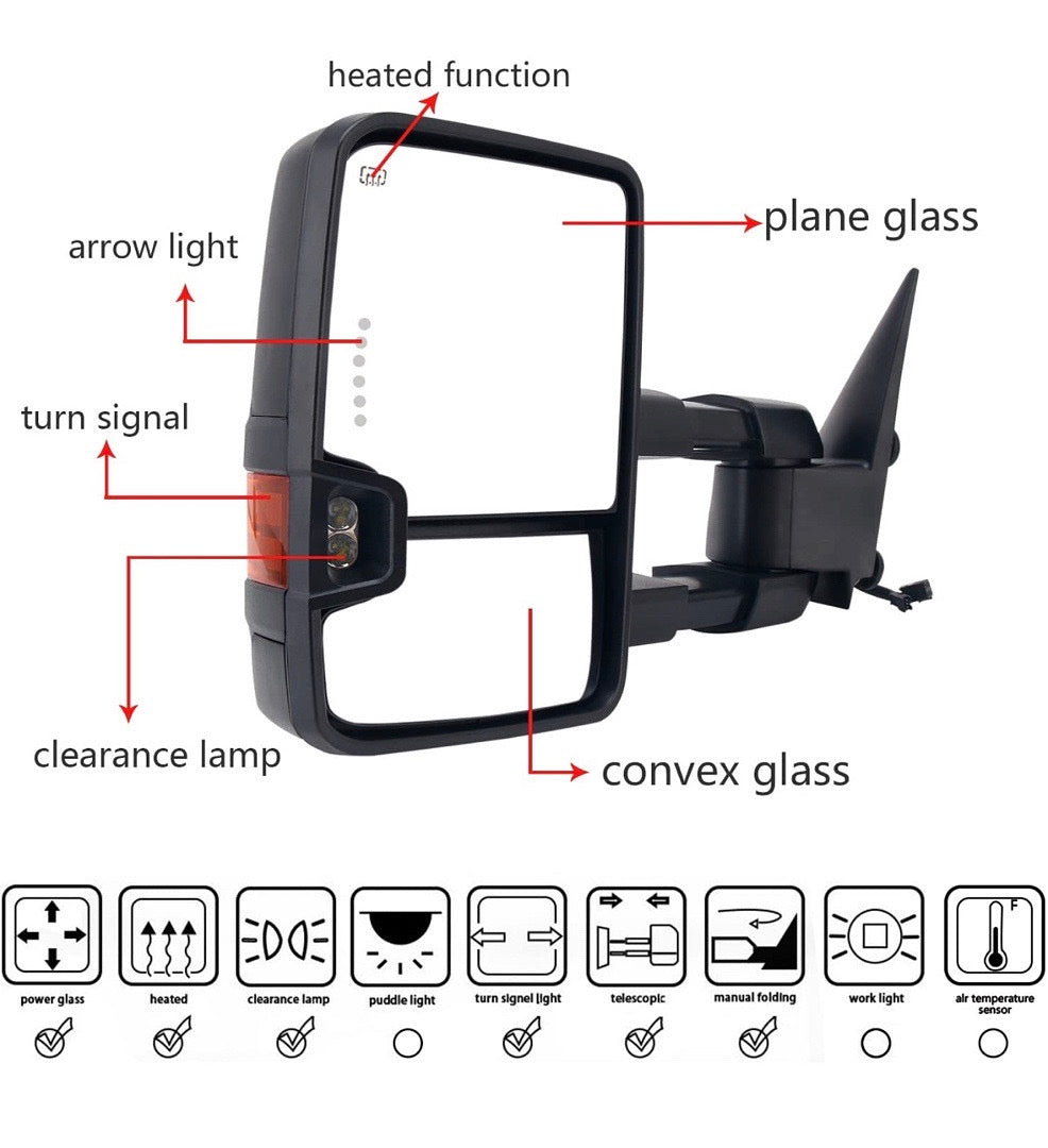 Towing Mirrors For Chevy Silverado / Tahoe / Suburban / GMC Sierra / Yukon / Yukon XL For 1999 To 2002