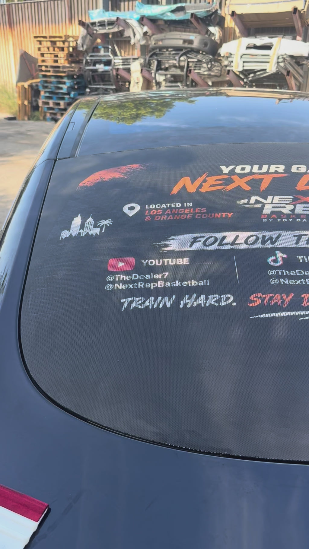 Perforated white vinyl rear window easy apply decal.